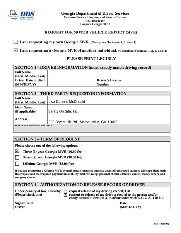 GA MVR Form